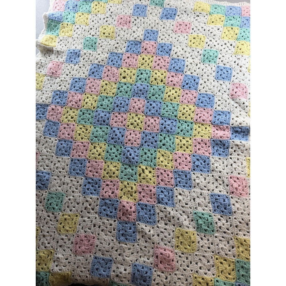 Handmade‎ Pastel Crochet Multicolor Granny Square Baby Blanket Acrylic Nursery